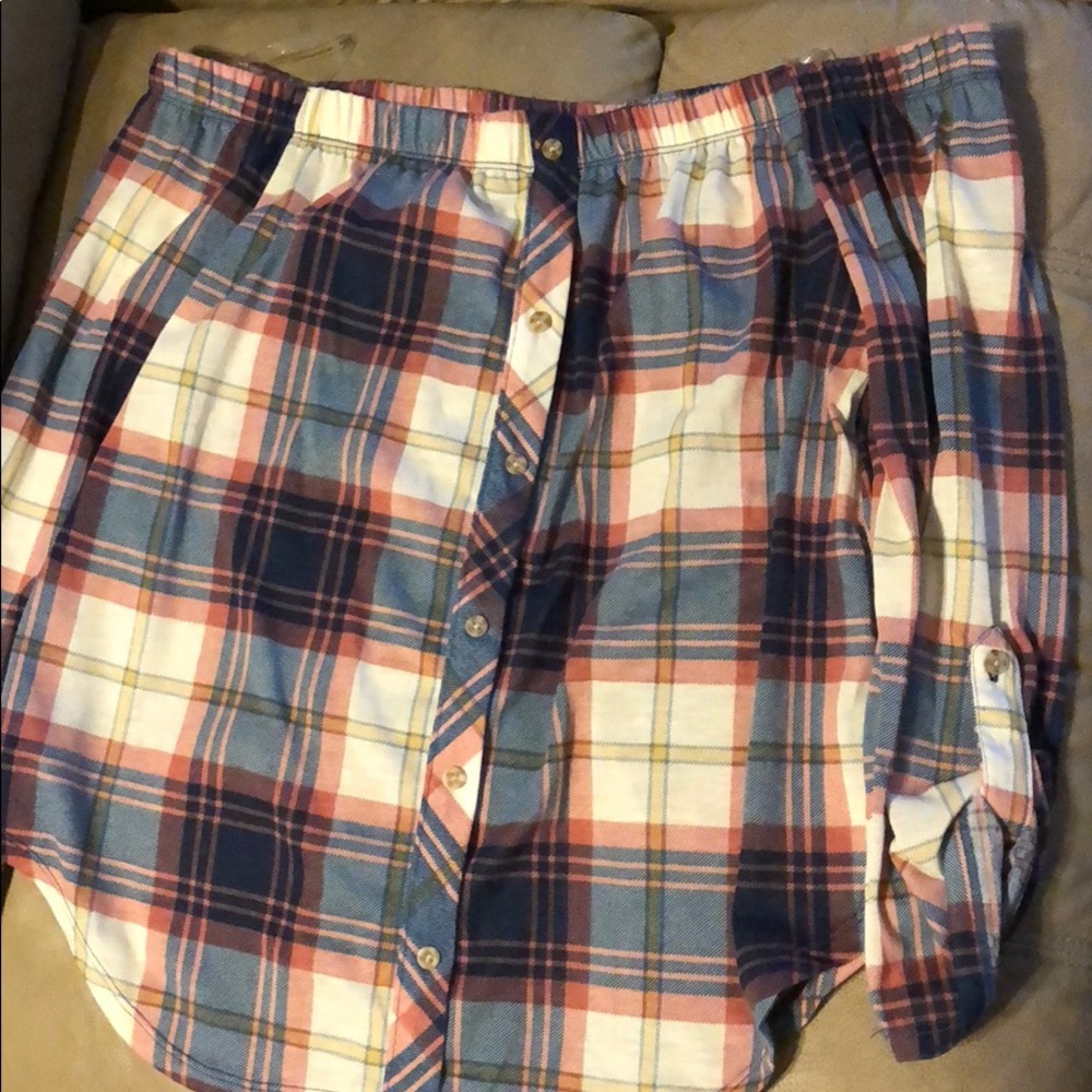 Off the shoulder plaid blouse